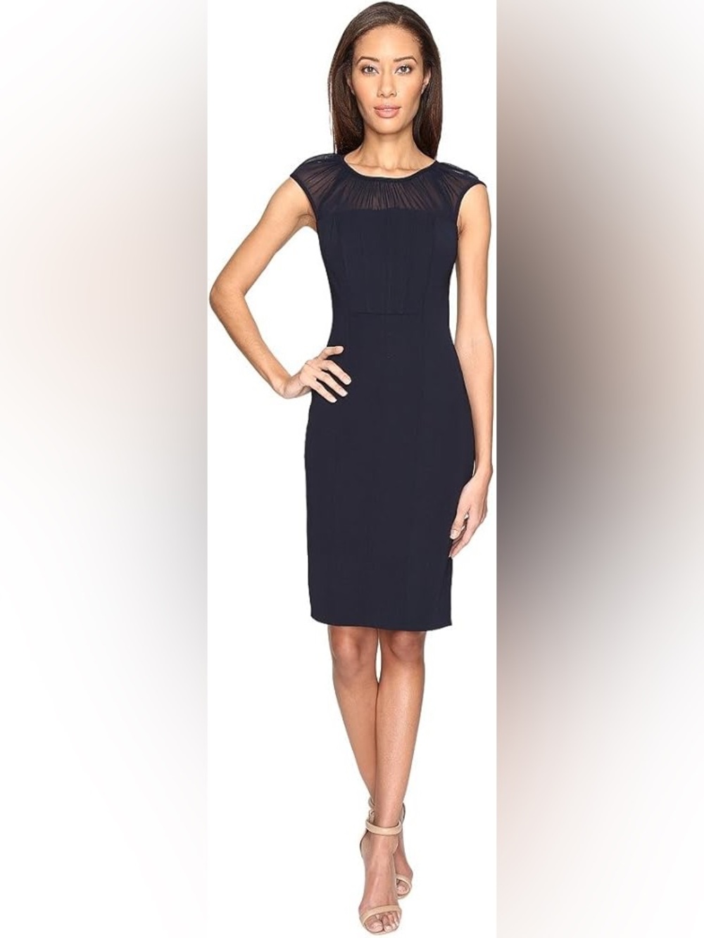 Adrianna Papell Navy Cap-Sleeve Midi Sheath Dress Sz 4